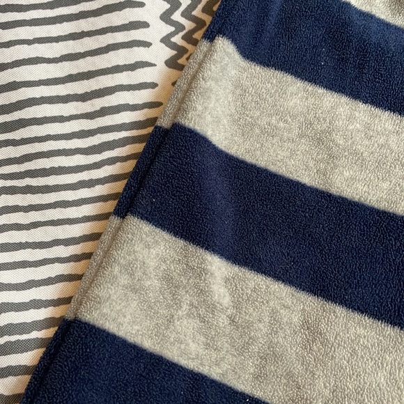 Blue and gray striped fleece zip up sleeper with fox feet! - Picture 2 of 5